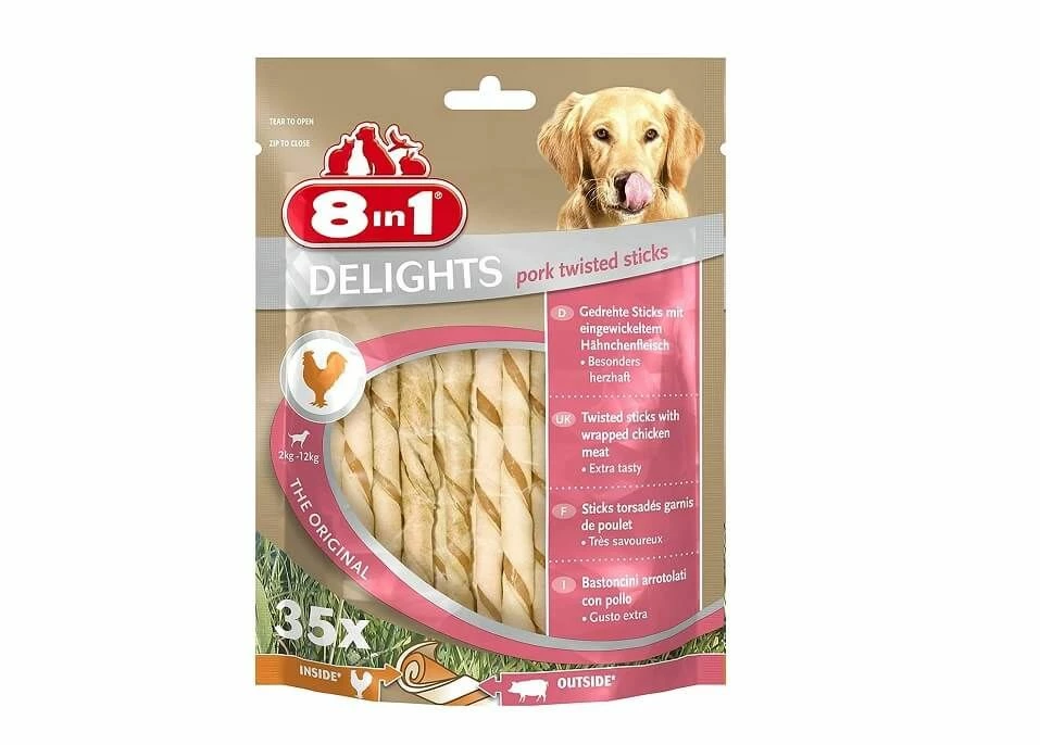 8in1 Delights Twisted Sticks Porc XS Pour Chien X35
